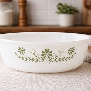 Vintage Glasbake Green Daisy Casserole Dish | Milk Glass | Oven-Proof #437